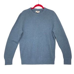 Wallace Barnes J Crew Mens Size L Cotton Crew Neck Sweater Knit Basketweave Blue